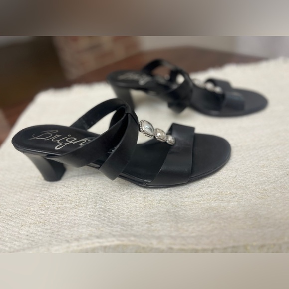 Brighton Tenley Heeled Sandals Leather Size 7.5 Made in Brazil Silver Retro Chic - Picture 2 of 10